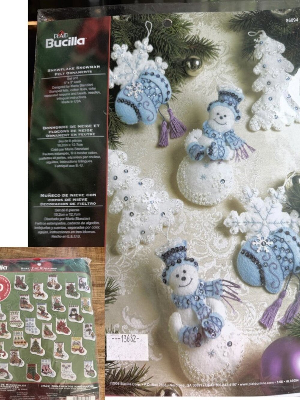 NEW Bucilla SNOWFLAKE SNOWMAN Felt Christmas Ornaments Kit #86094 Bonus Kit Incl